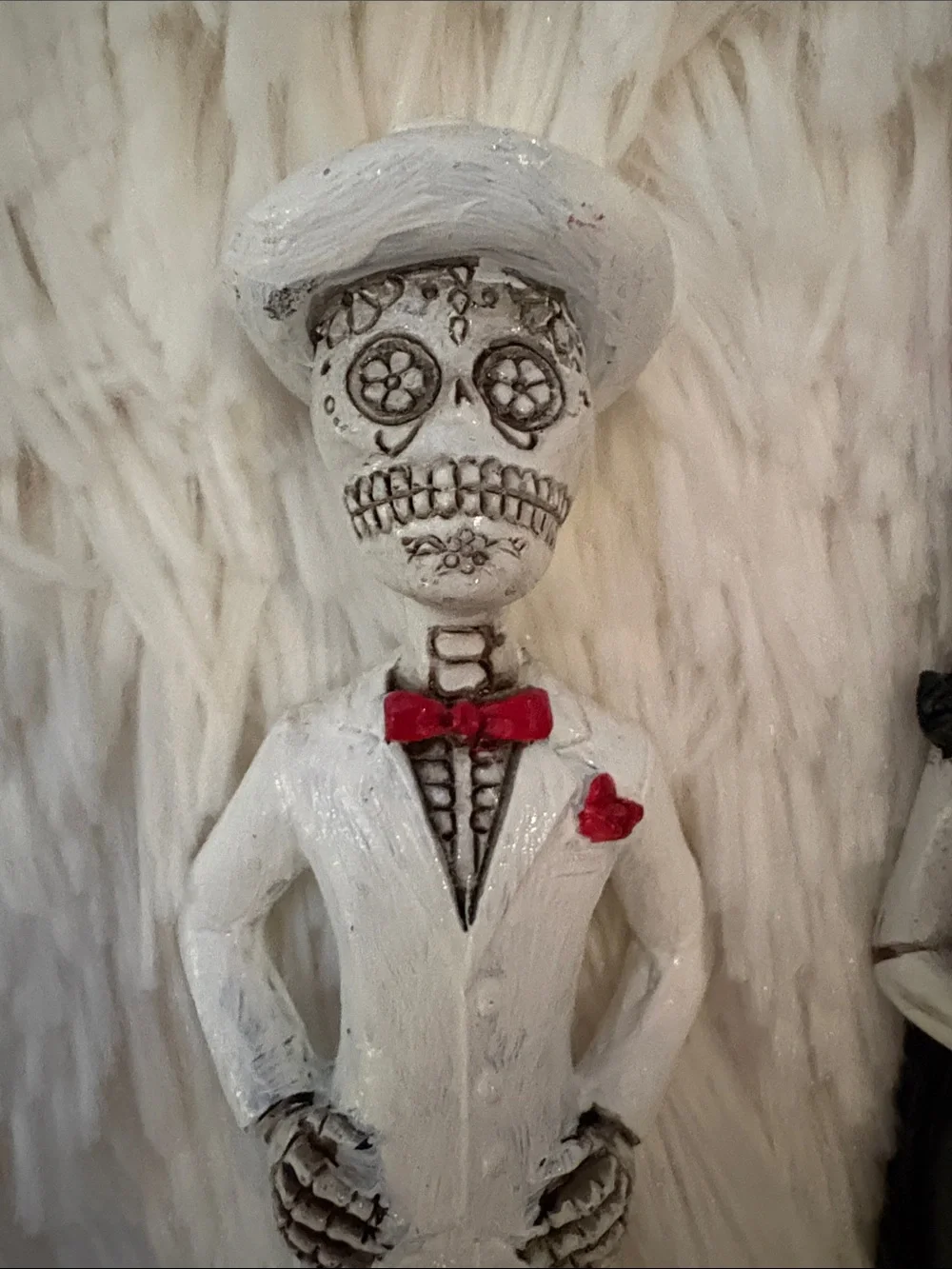 Day of the Dead Bride and Groom Figurine - White & Black with Red Accents